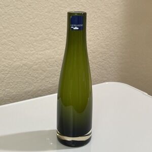 VTG Leonardo of Germany Handblown Art Glass Bud Flower Vase 7.5" Olive Green